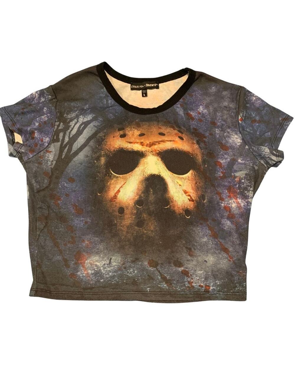 Dolls Kill x Friday the 13th Womens Jason Hockey Mask Crop Top Size L Halloween